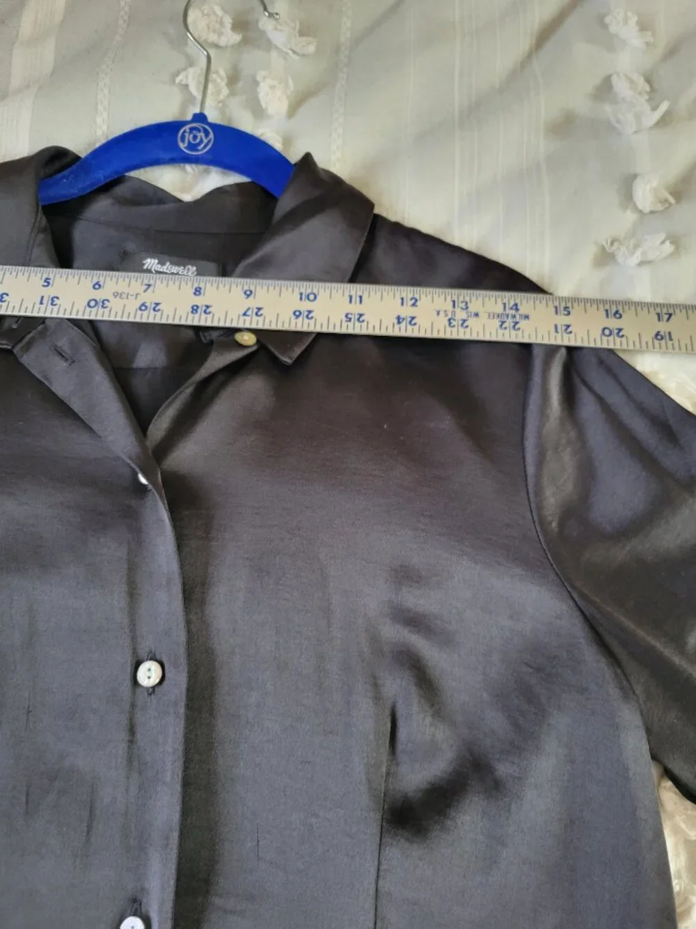 Madewell Darted Satin Button-Up Shirt Charcoal Gray Ecovero sz 2 Polished - Picture 7 of 11